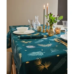 Feesttafel|Tafellaken En Tafelloper<Blancheporte Tafellaken met goudkleurige bladerenprint groen / goudkleurig