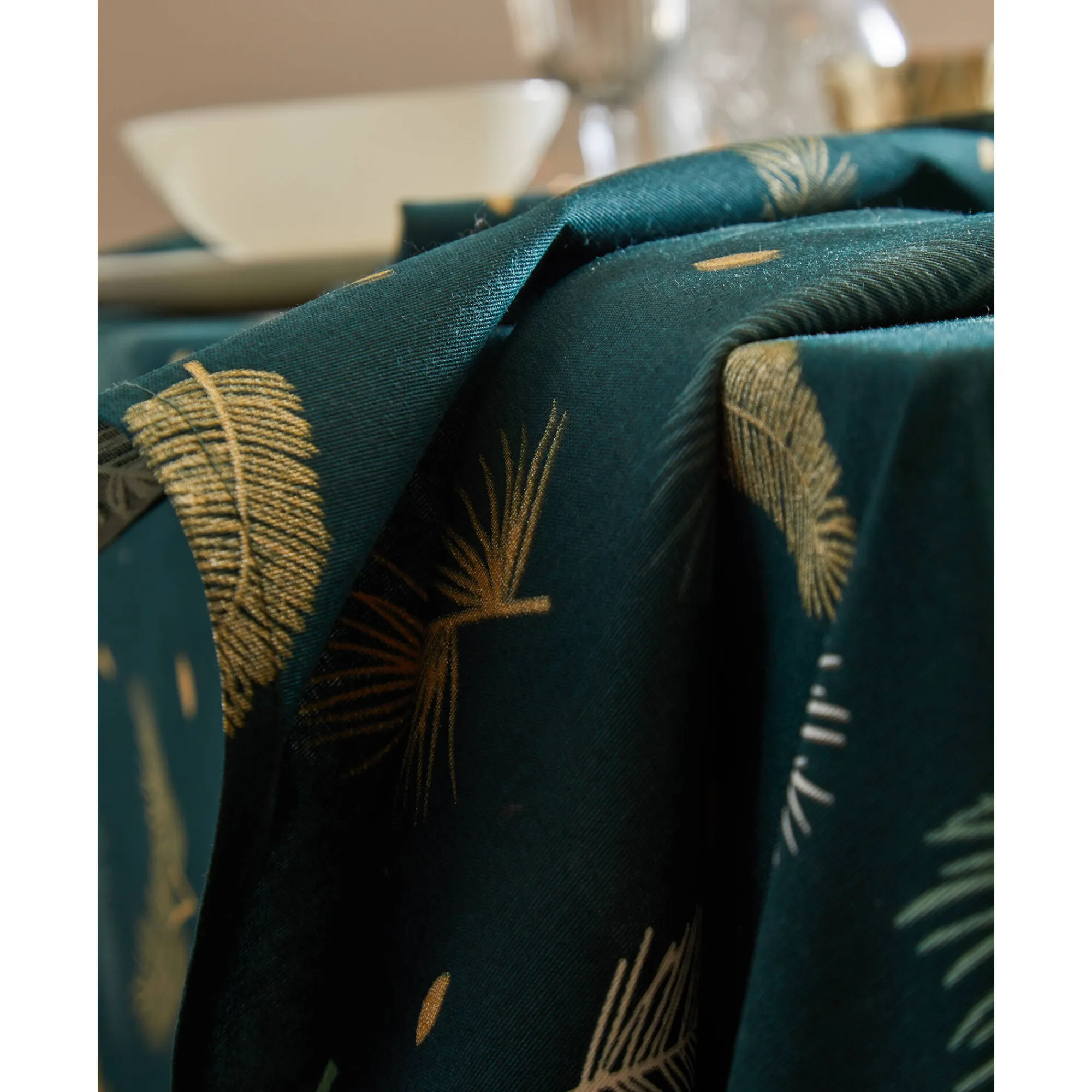 Feesttafel|Tafellaken En Tafelloper<Blancheporte Tafellaken met goudkleurige bladerenprint groen / goudkleurig