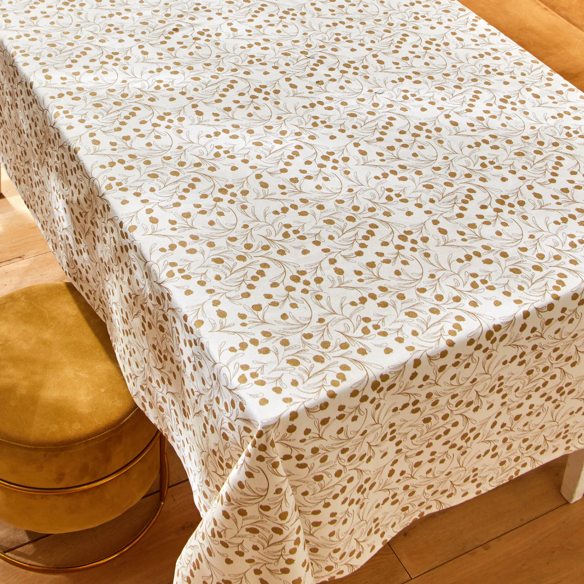 Feesttafel|Tafellaken En Tafelloper<Blancheporte Tafellaken met goudkleurige blaadjesprint wit / goudkleurig