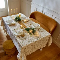 Feesttafel|Tafellaken En Tafelloper<Blancheporte Tafellaken met goudkleurige blaadjesprint wit / goudkleurig