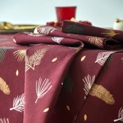 Feesttafel|Tafellaken En Tafelloper<Blancheporte Tafellaken met goudkleurige bladerenprint wijnrood