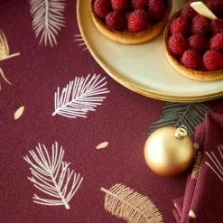 Feesttafel|Tafellaken En Tafelloper<Blancheporte Tafellaken met goudkleurige bladerenprint wijnrood
