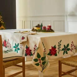 Feesttafel|Tafellaken En Tafelloper<Blancheporte Tafellaken met hulst- en poinsettiaprint naturel / rood