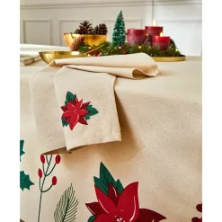 Feesttafel|Tafellaken En Tafelloper<Blancheporte Tafellaken met hulst- en poinsettiaprint naturel / rood