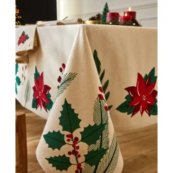 Feesttafel|Tafellaken En Tafelloper<Blancheporte Tafellaken met hulst- en poinsettiaprint naturel / rood