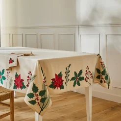 Feesttafel|Tafellaken En Tafelloper<Blancheporte Tafellaken met hulst- en poinsettiaprint naturel / rood