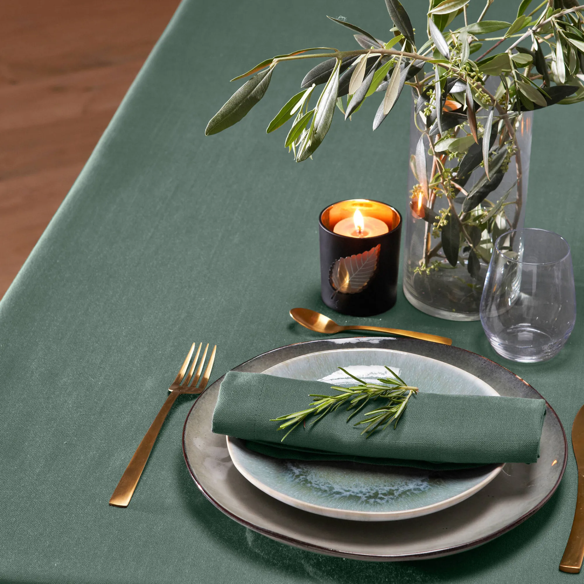 Tafellaken En Tafelloper<Blancheporte Tafellaken met linnenaspect kaki