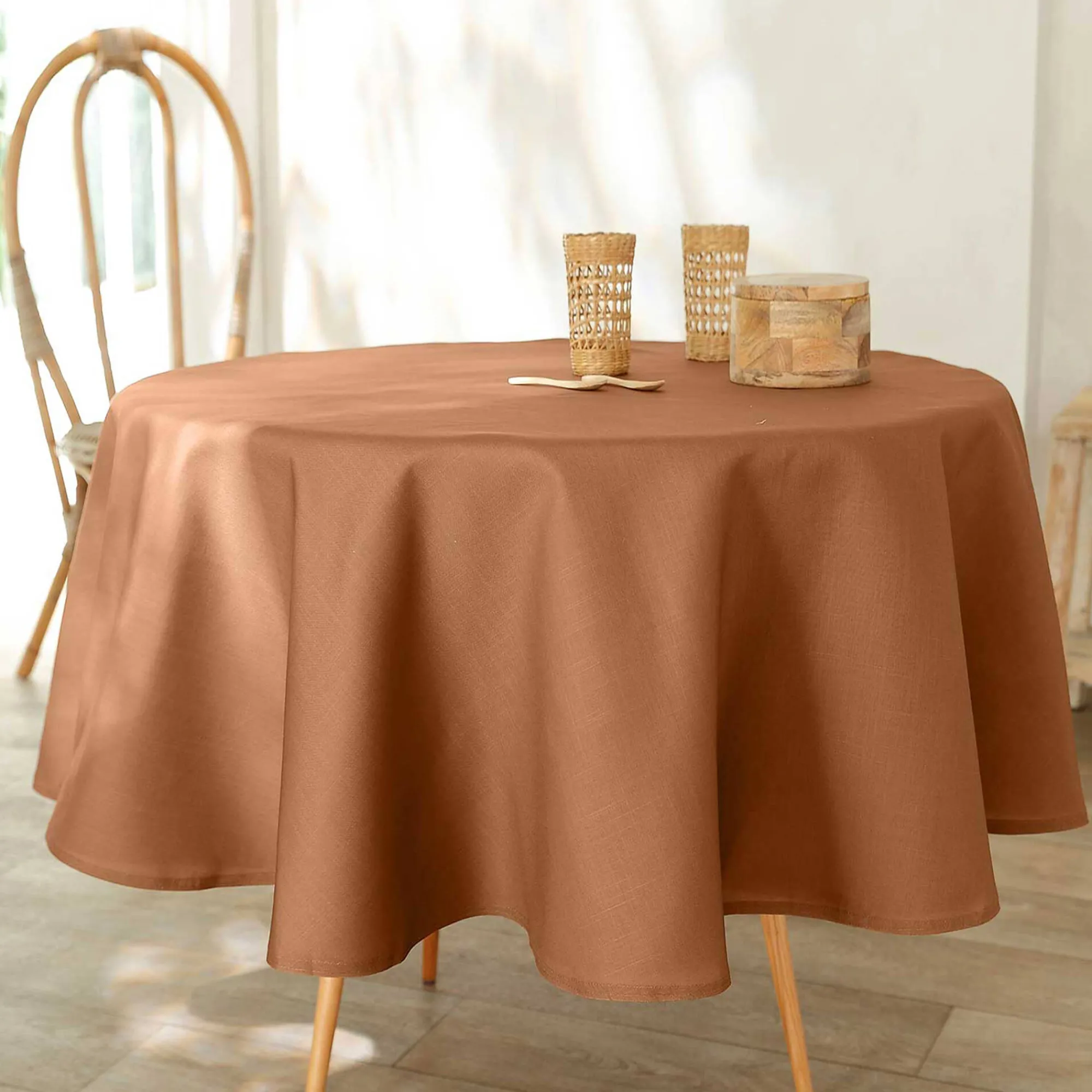 Tafellaken En Tafelloper<Blancheporte Tafellaken met linnenaspect karamel