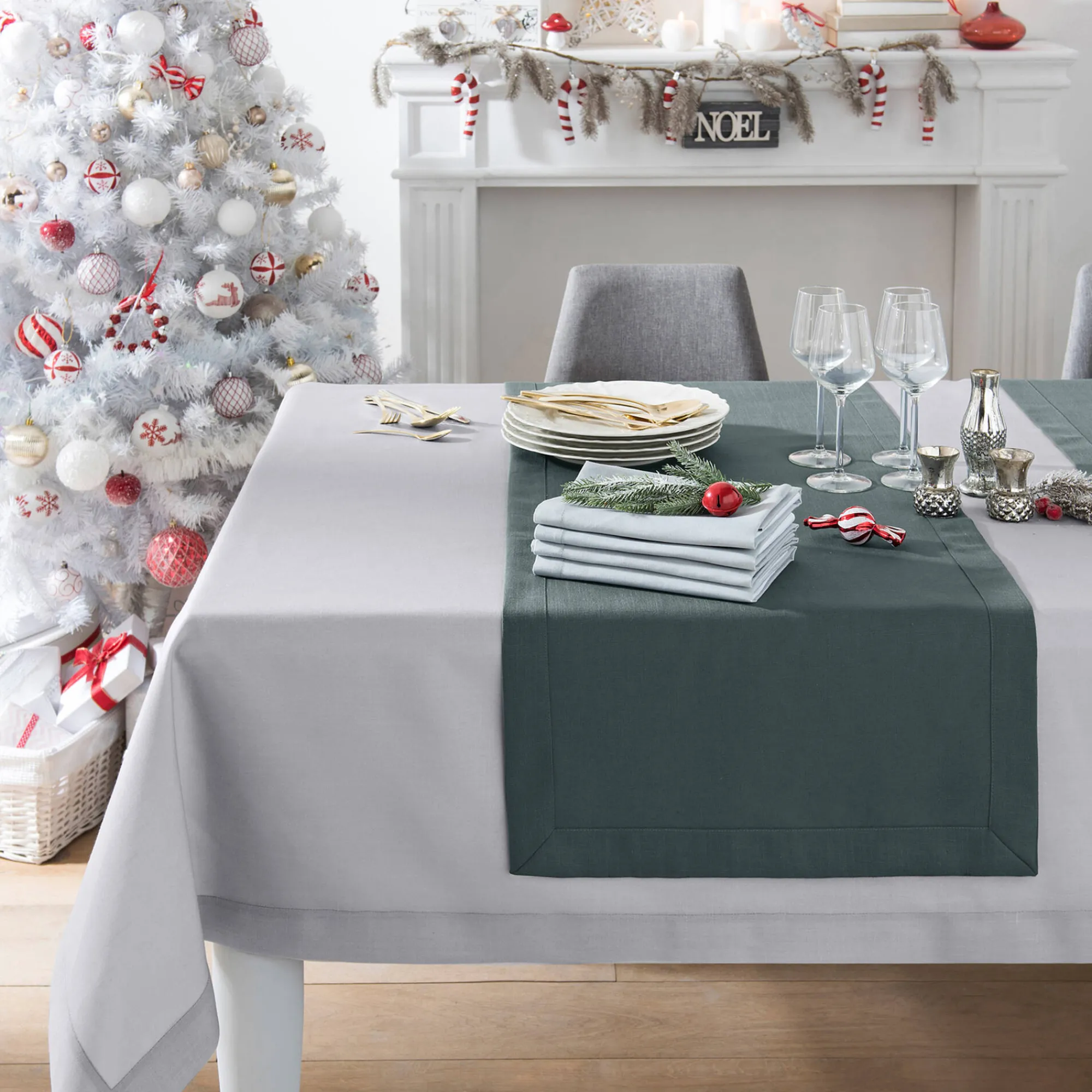 Tafellaken En Tafelloper<Blancheporte Tafellaken met linnenaspect parelgrijs