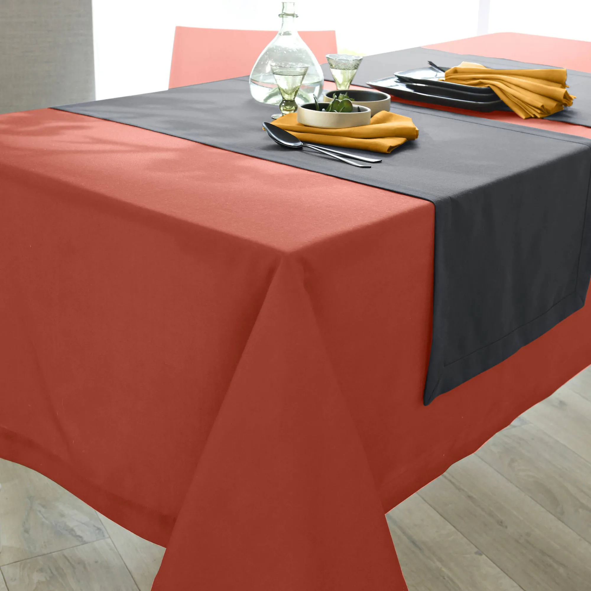 Tafellaken En Tafelloper<Blancheporte Tafellaken met linnenaspect terracotta