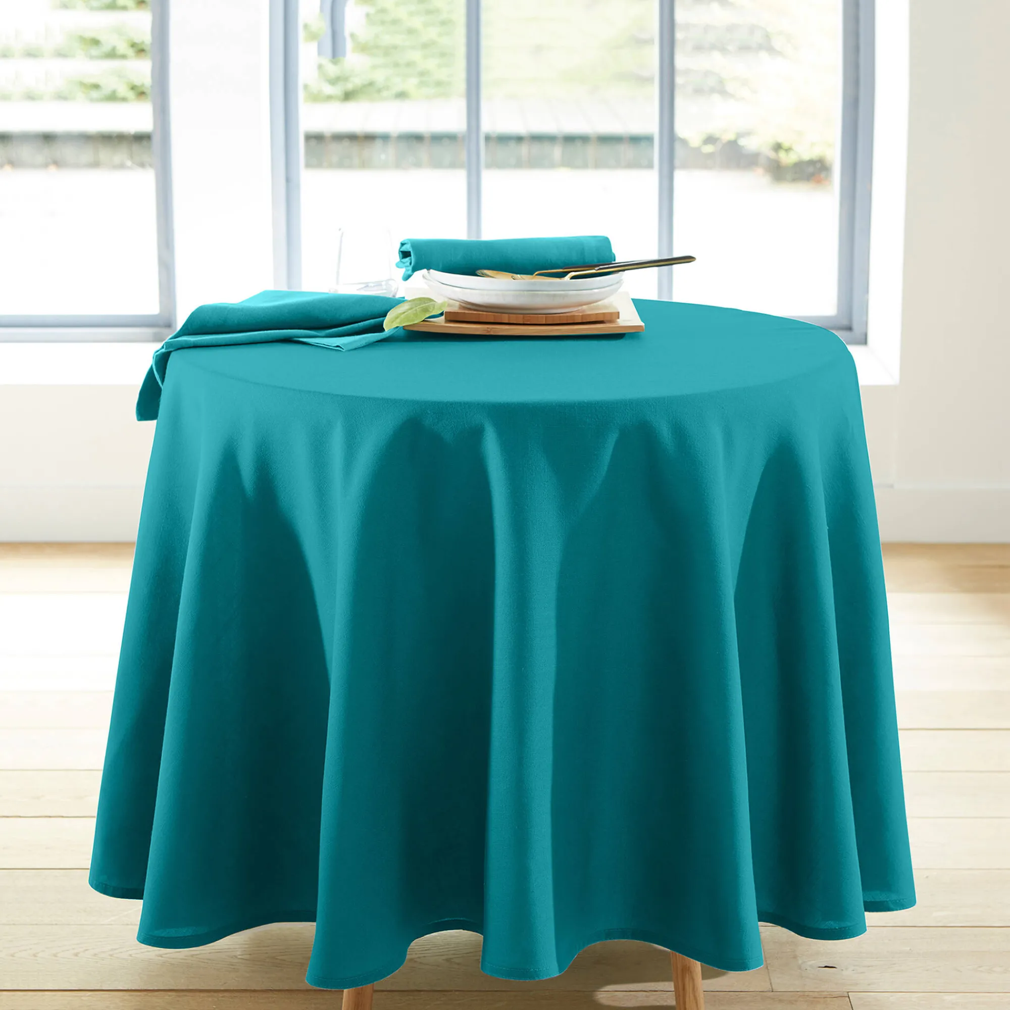 Tafellaken En Tafelloper<Blancheporte Tafellaken met linnenaspect eendenblauw
