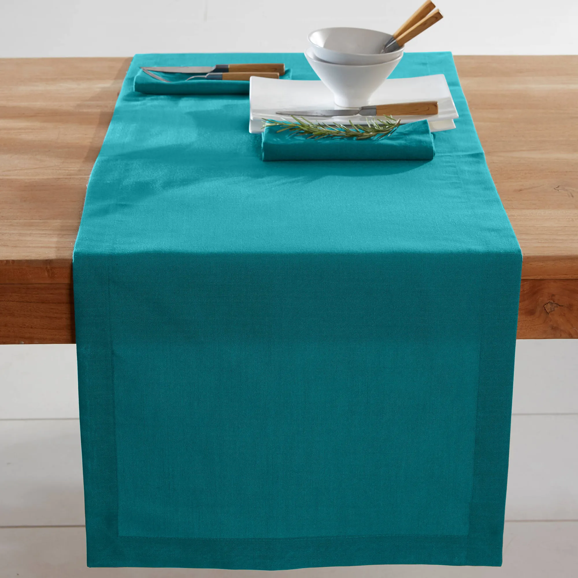 Tafellaken En Tafelloper<Blancheporte Tafellaken met linnenaspect eendenblauw