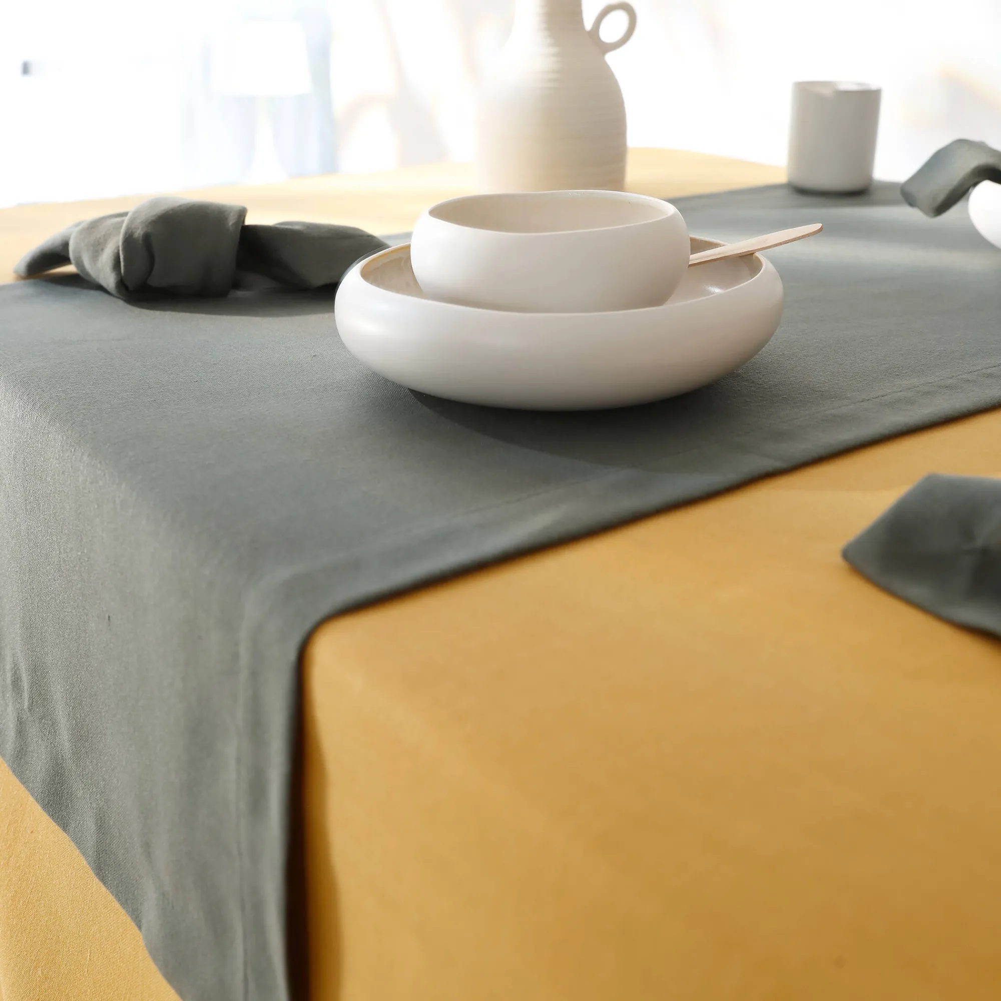 Tafellaken En Tafelloper<Blancheporte Tafellaken met linnenaspect kerrie
