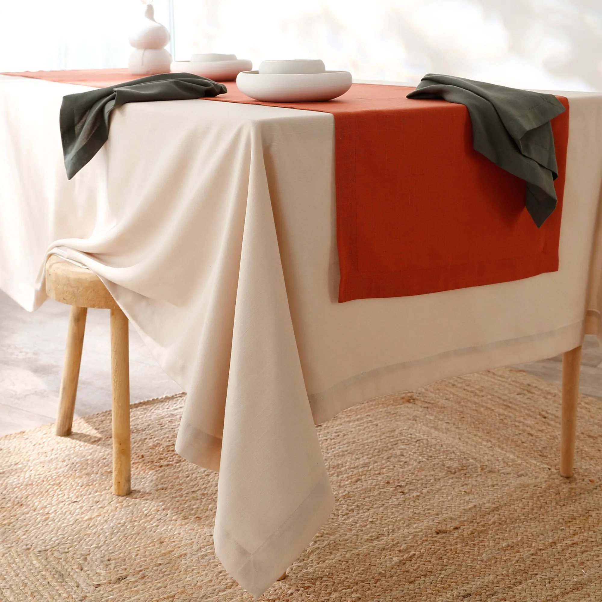 Tafellaken En Tafelloper<Blancheporte Tafellaken met linnenaspect naturel