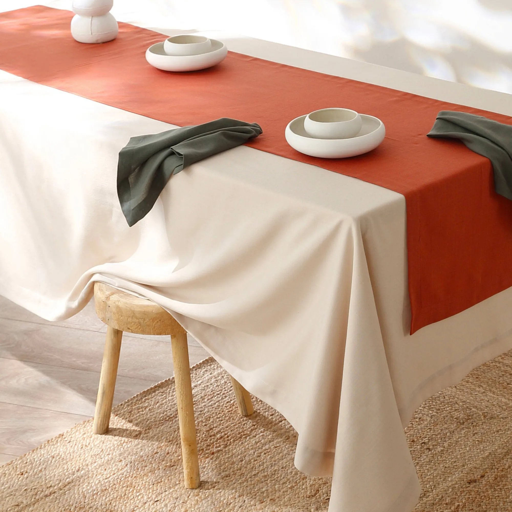 Tafellaken En Tafelloper<Blancheporte Tafellaken met linnenaspect naturel