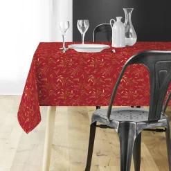 Feesttafel|Tafellaken En Tafelloper<Blancheporte Tafellaken met metallic natuurlijk motief rood / goudkleurig