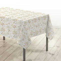 Feesttafel|Tafellaken En Tafelloper<Blancheporte Tafellaken met metallic natuurlijk motief wit / goudkleurig