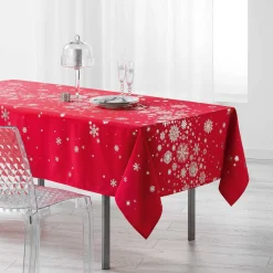 Feesttafel|Tafellaken En Tafelloper<Blancheporte Tafellaken, sneeuwvlokkenprint rood / zilverkleurig