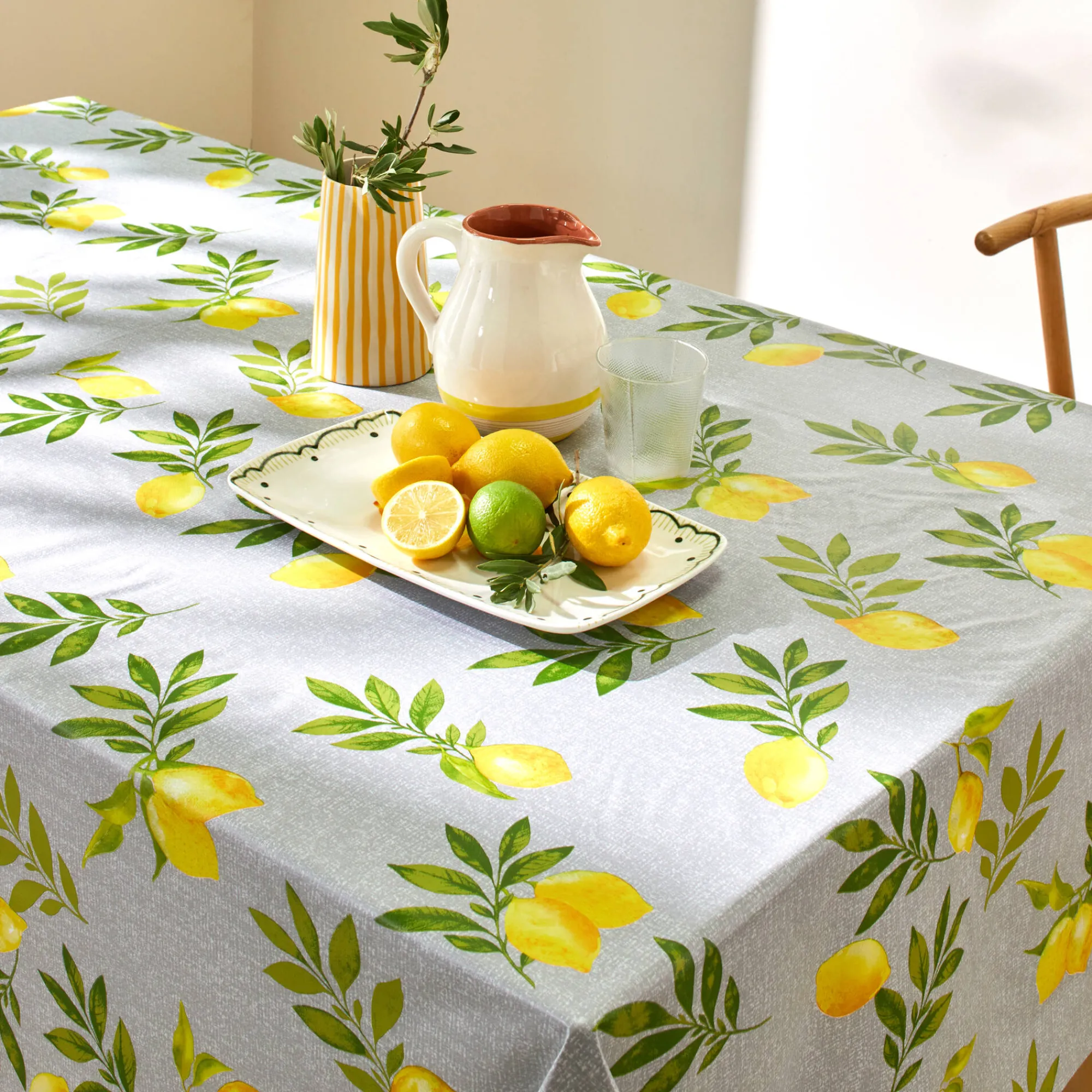 Tafelkleed<Blancheporte Tafelzeil met citroenenprint grijs / geel