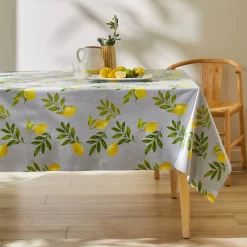 Tafelkleed<Blancheporte Tafelzeil met citroenenprint grijs / geel