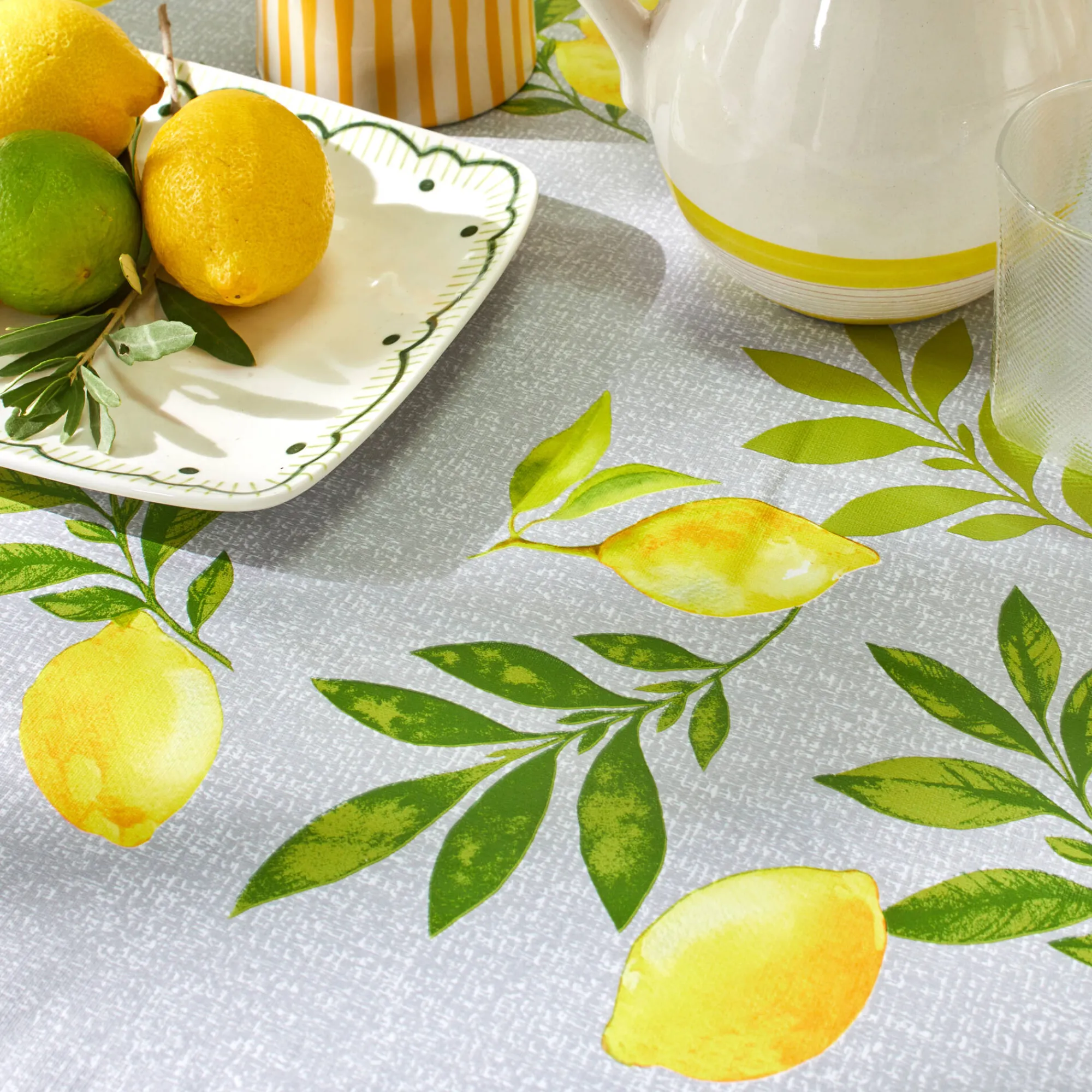 Tafelkleed<Blancheporte Tafelzeil met citroenenprint grijs / geel