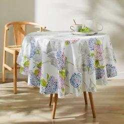 Tafelkleed<Blancheporte Tafelzeil met hortensiaprint wit / blauw