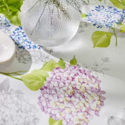 Tafelkleed<Blancheporte Tafelzeil met hortensiaprint wit / blauw