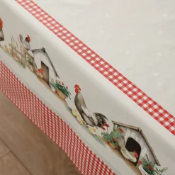 Tafelkleed<Blancheporte Tafelzeil met kippenmotief beige / rood