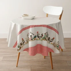 Tafelkleed<Blancheporte Tafelzeil met kippenmotief beige / rood