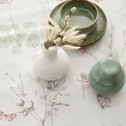Tafelkleed<Blancheporte Tafelzeil met natuurlijke en vlinderprint beige / groen