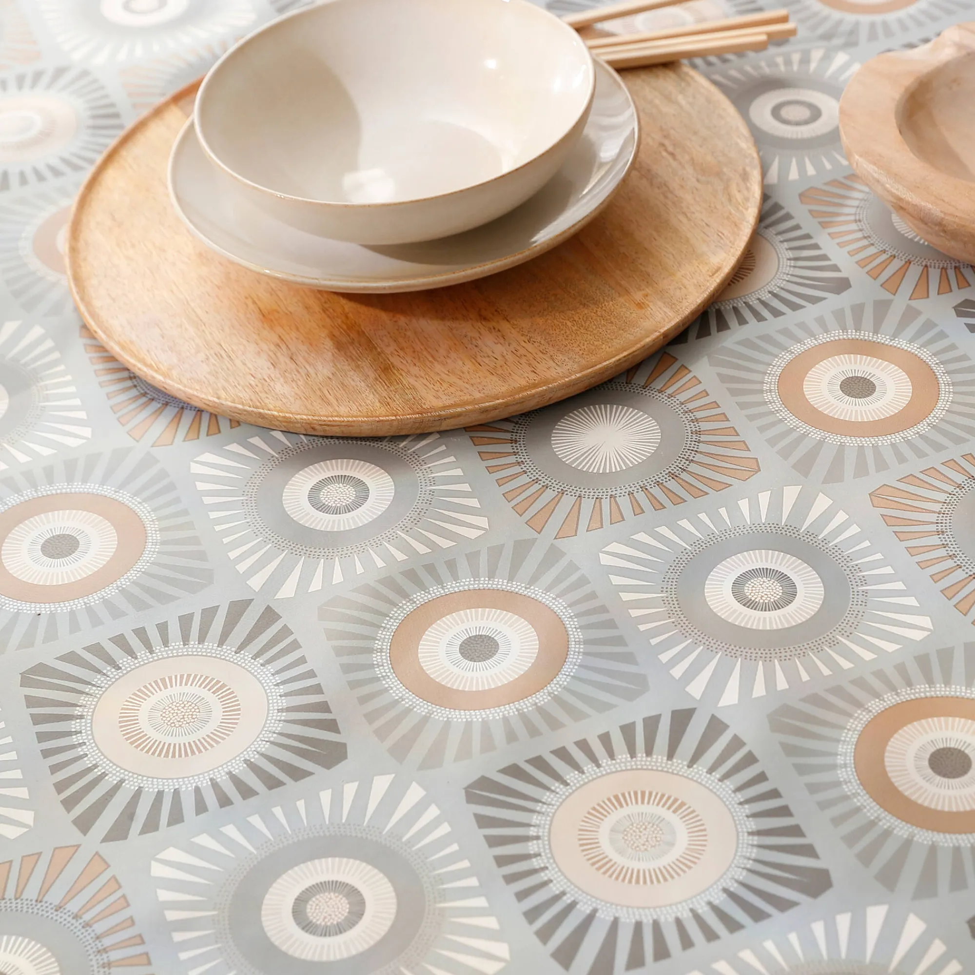 Tafelkleed<Blancheporte Tafelzeil met waxprint grijs / oranje