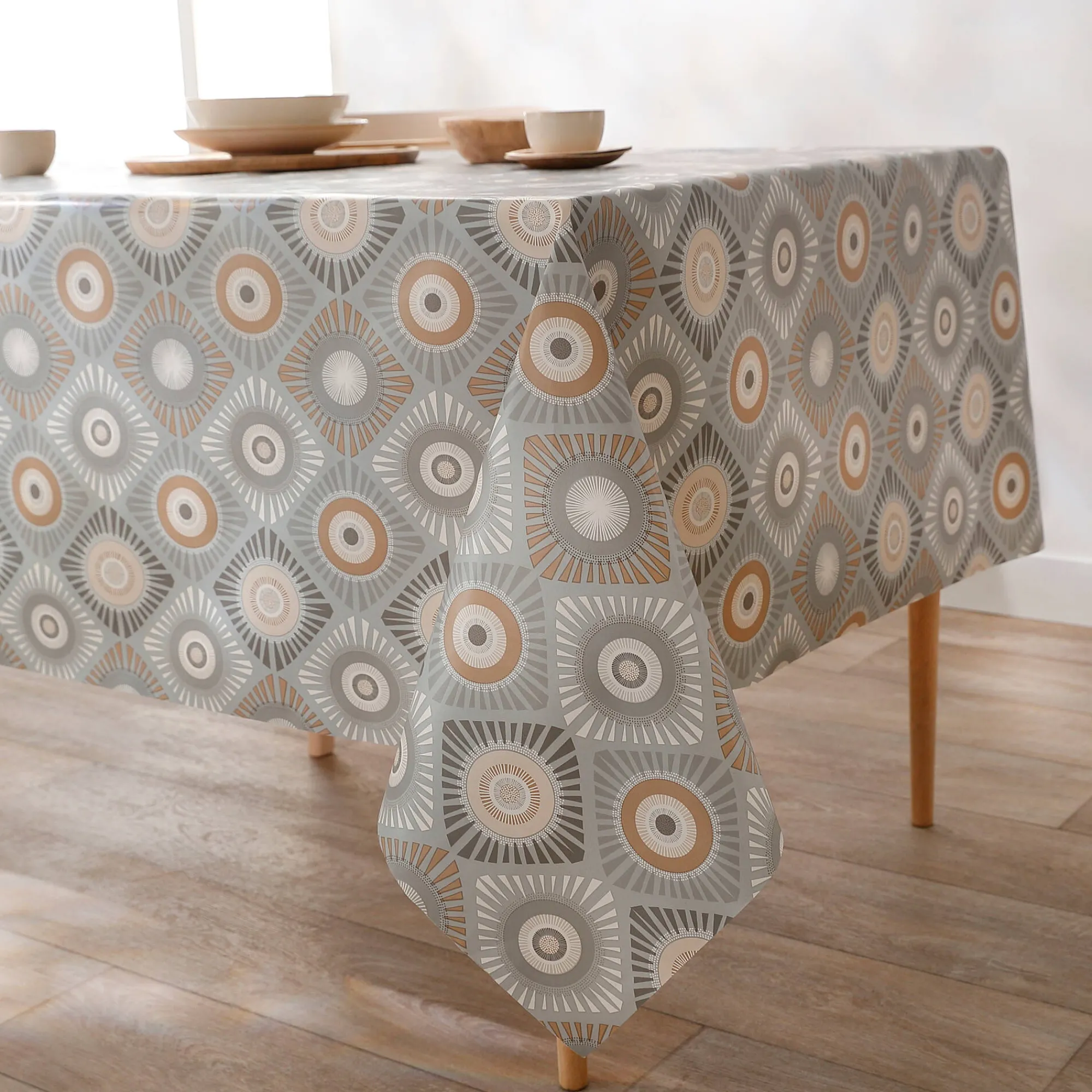 Tafelkleed<Blancheporte Tafelzeil met waxprint grijs / oranje