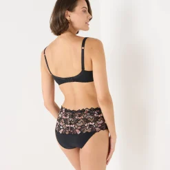 Feestelijke Lingerie|Slip En Shorty<Sans Complexe Tailleslip in tweekleurige kant Arum Cabaret zwart