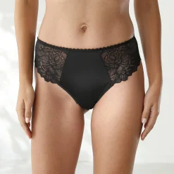 Slip En Shorty<Blancheporte Tangaslip met hoge taille in microvezel en rekbare kant - set van 2 zwart + blauw