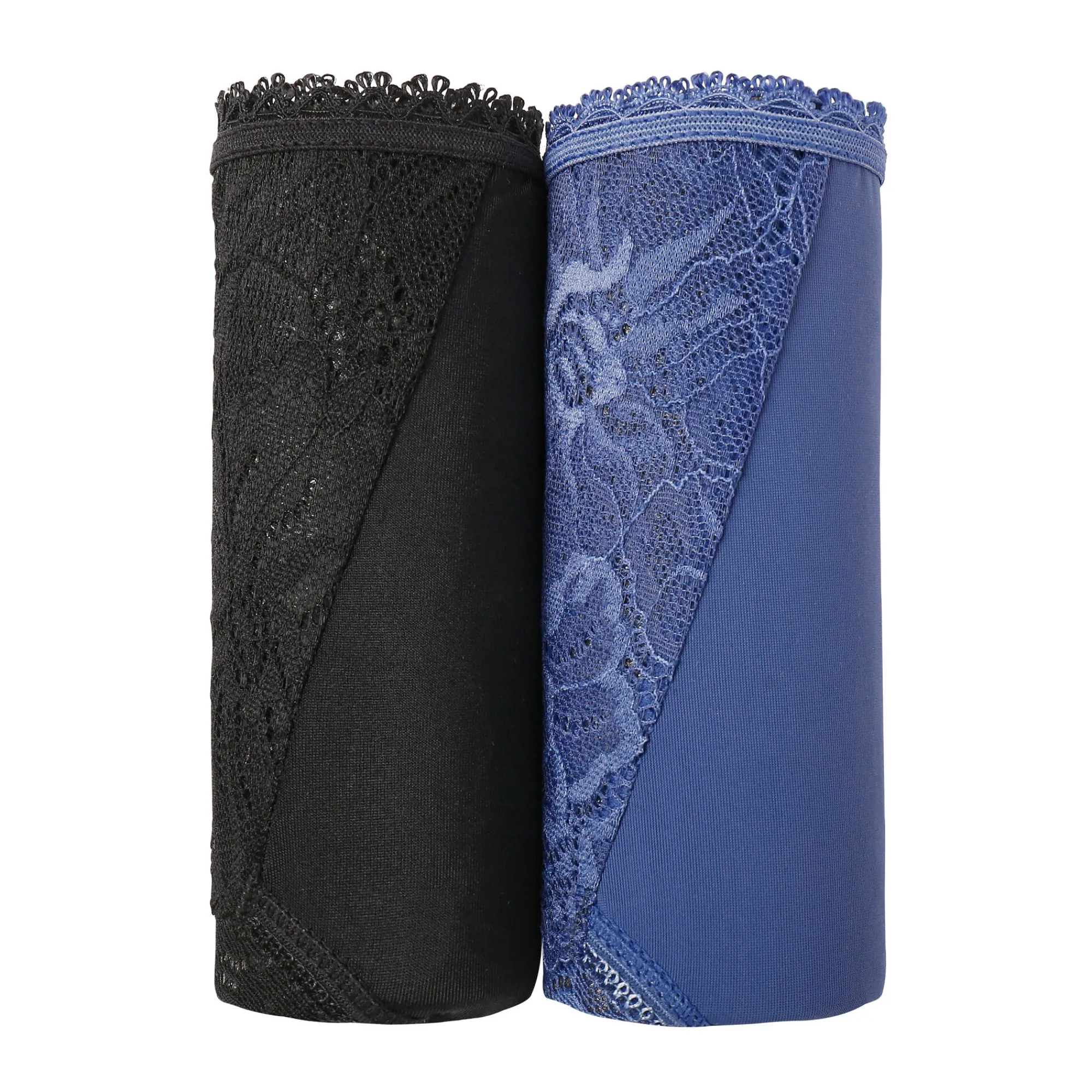 Slip En Shorty<Blancheporte Tangaslip met hoge taille in microvezel en rekbare kant - set van 2 zwart + blauw
