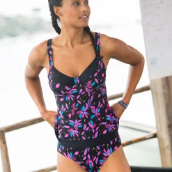 Badmode|Badmode<Blancheporte Tankinitopje Lokia met flexibele beugels zwart / fuchsia
