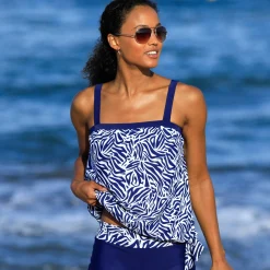 Badmode|Badmode<Blancheporte Tankinitopje met zebraprint marine