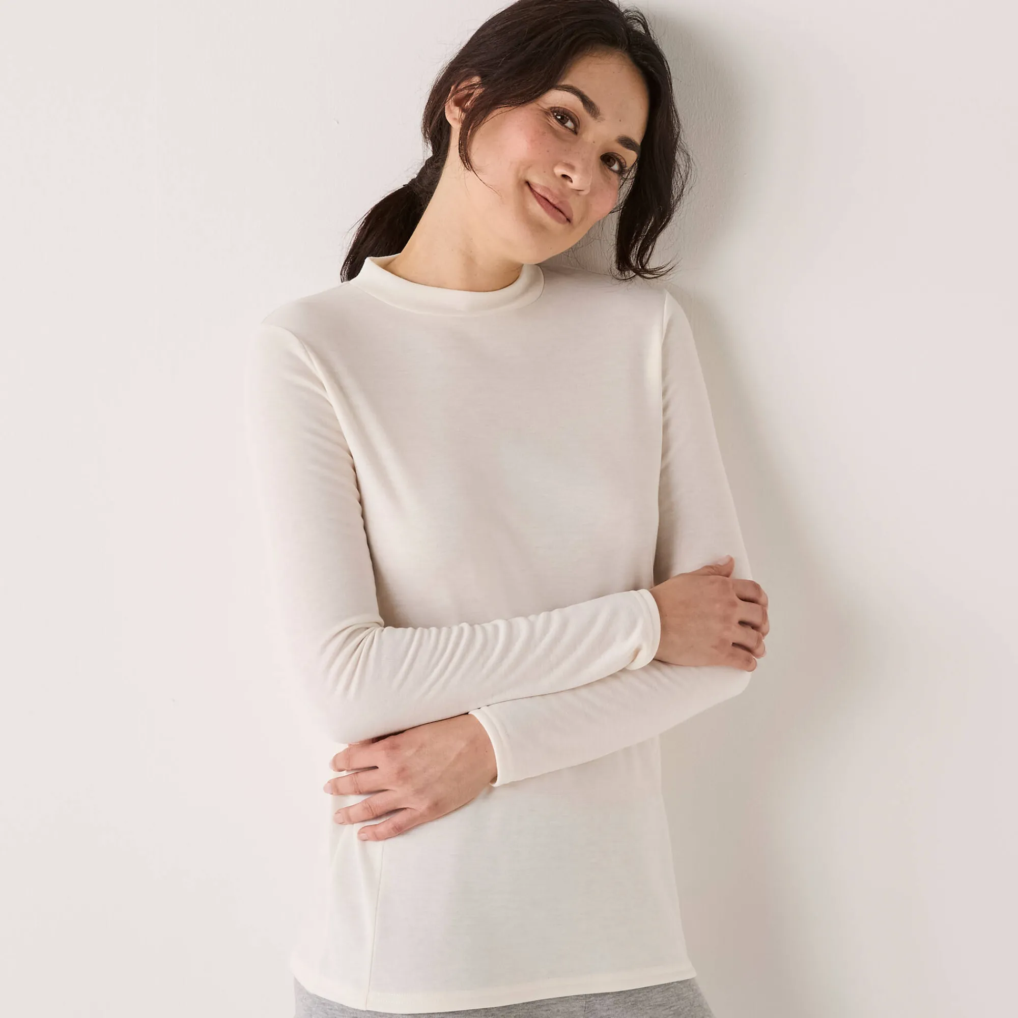 Thermisch Ondergoed<Blancheporte Thermisch T-shirt met opstaand kraagje - lange mouwen ivoorkleur