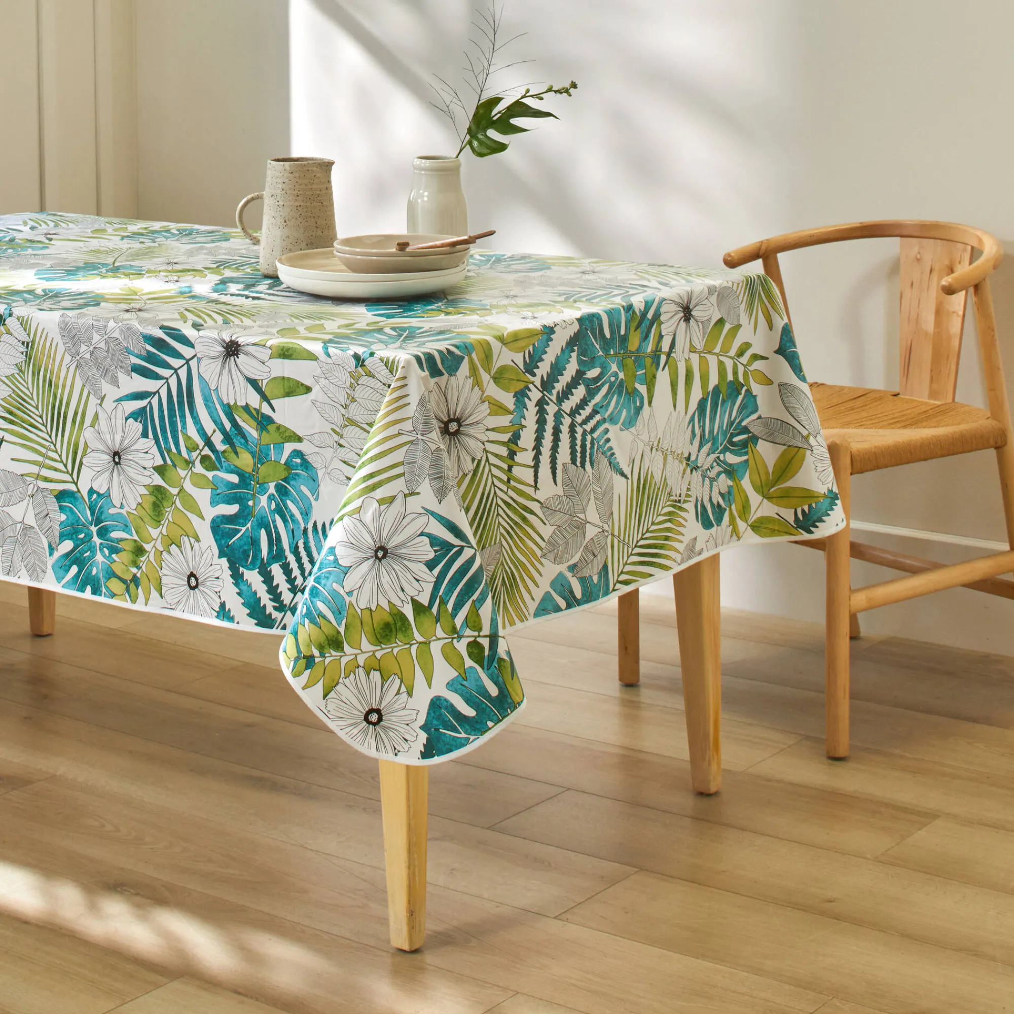 Tafelkleed<Blancheporte Toile cirée met Tropical print groen