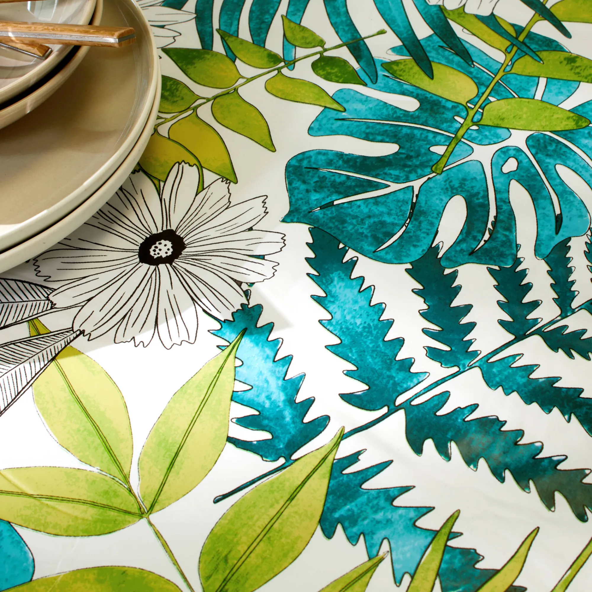 Tafelkleed<Blancheporte Toile cirée met Tropical print groen