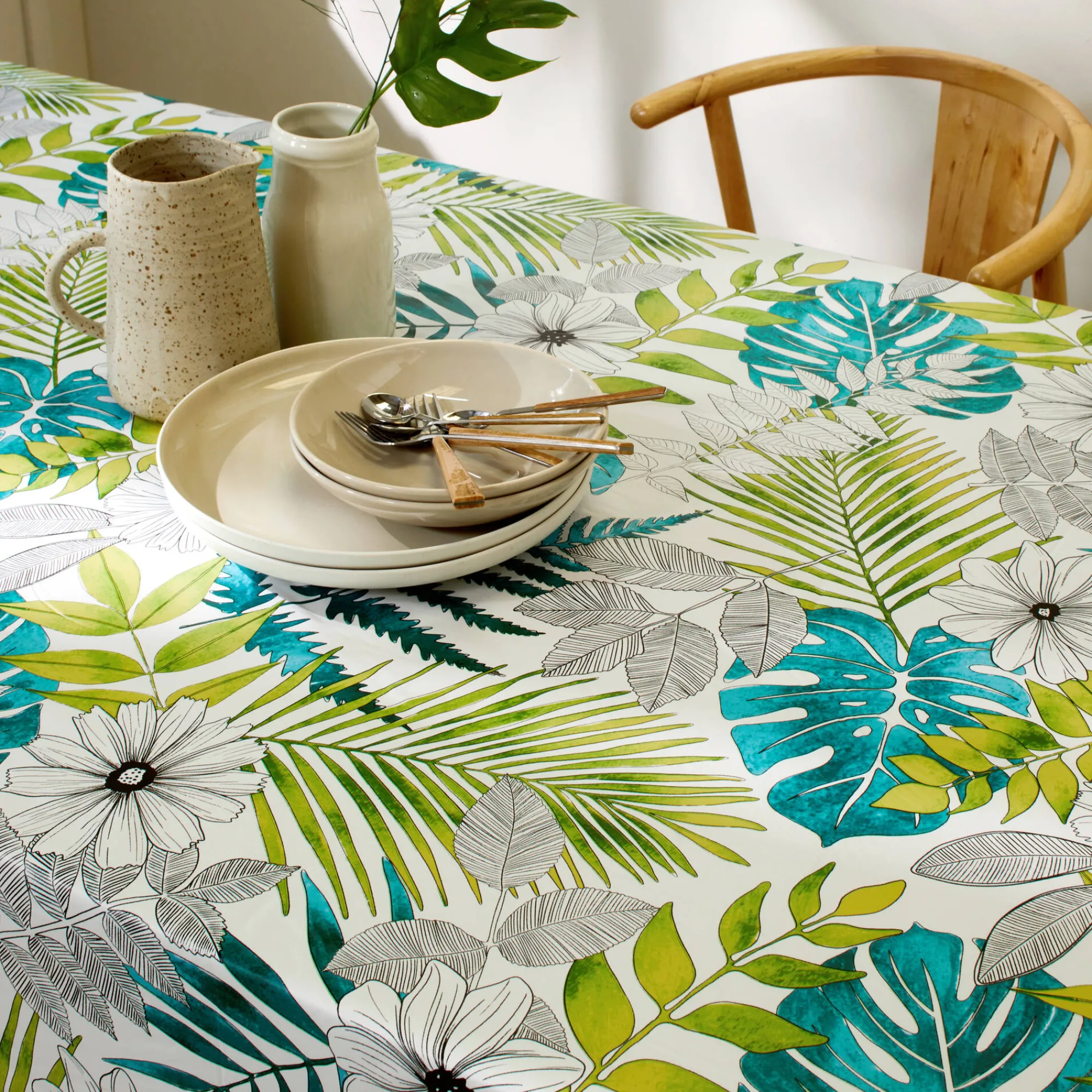 Tafelkleed<Blancheporte Toile cirée met Tropical print groen