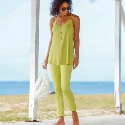 T-Shirt En Topje<Blancheporte Topje in effen tricot, lintjes aan de schouders mosgroen
