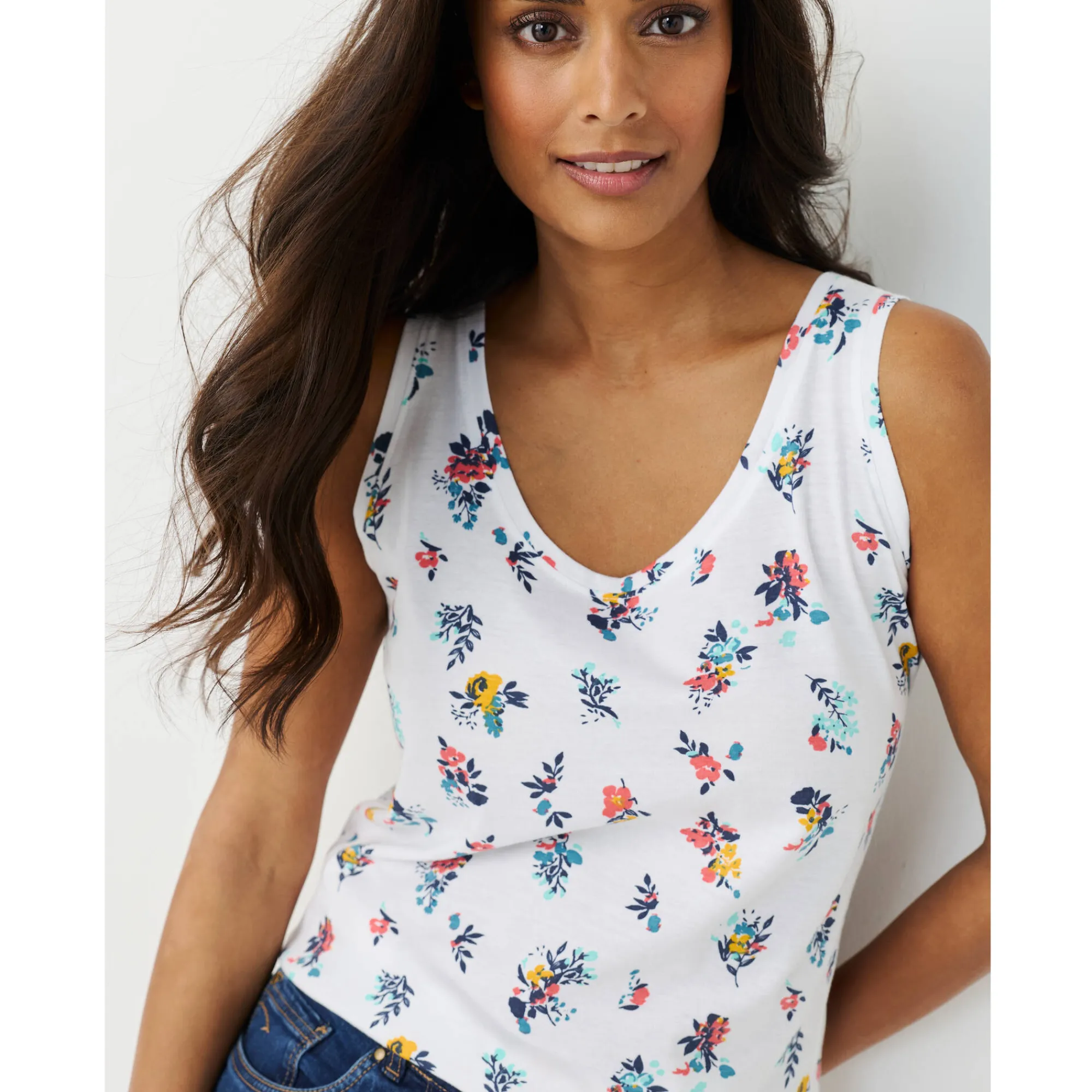 T-Shirt En Topje<Blancheporte Topje in katoen met brede bandjes, bloemenprint wit