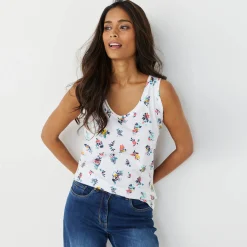 T-Shirt En Topje<Blancheporte Topje in katoen met brede bandjes, bloemenprint wit