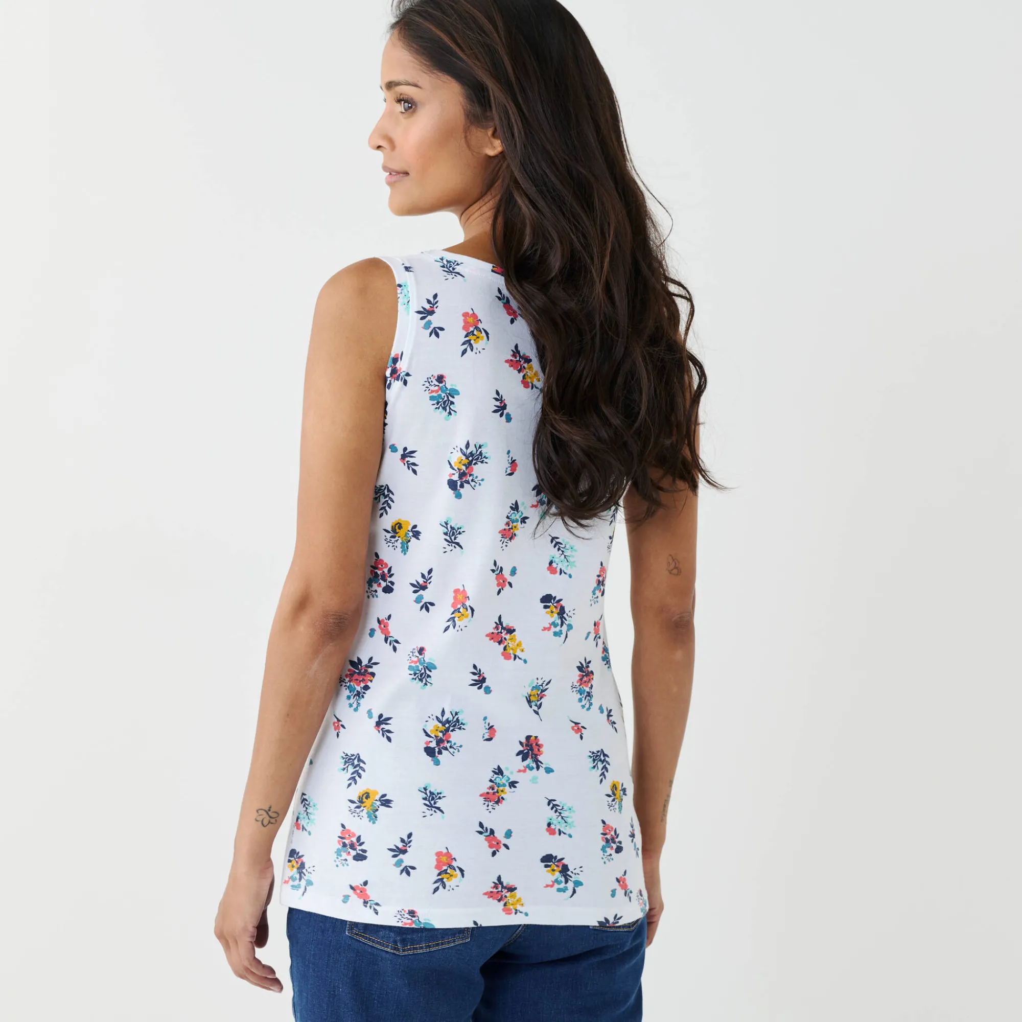 T-Shirt En Topje<Blancheporte Topje in katoen met brede bandjes, bloemenprint wit
