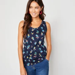 T-Shirt En Topje<Blancheporte Topje in katoen met brede bandjes, bloemenprint marine