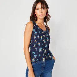 T-Shirt En Topje<Blancheporte Topje in katoen met brede bandjes, bloemenprint marine