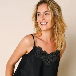 Feestoutfits Dames|Bloes En Tuniek<Lora Zellini Topje met borduursel en verstelbare bandjes zwart