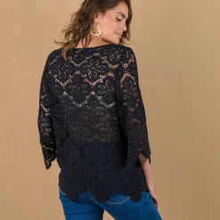 T-Shirt En Topje<Blancheporte Topje met geschulpte macramé, pagodemouwen zwart