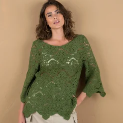 T-Shirt En Topje<Blancheporte Topje met geschulpte macramé, pagodemouwen kaki